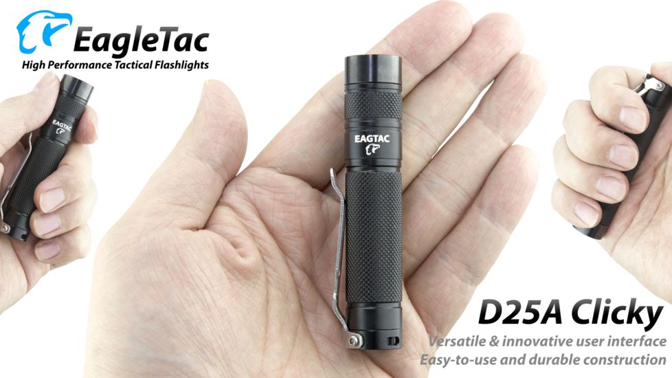 Eagtac D25A Clicky XML2 U4 LED Flashlight, Black, Medium, D25ARCXML2