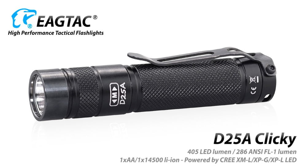 EAGTAC D25A RC Clicky Flashlight, XP-G2 R5 NW LED, 176lm,1xAA, Black, D25A-CLICKY-XPG2-NW