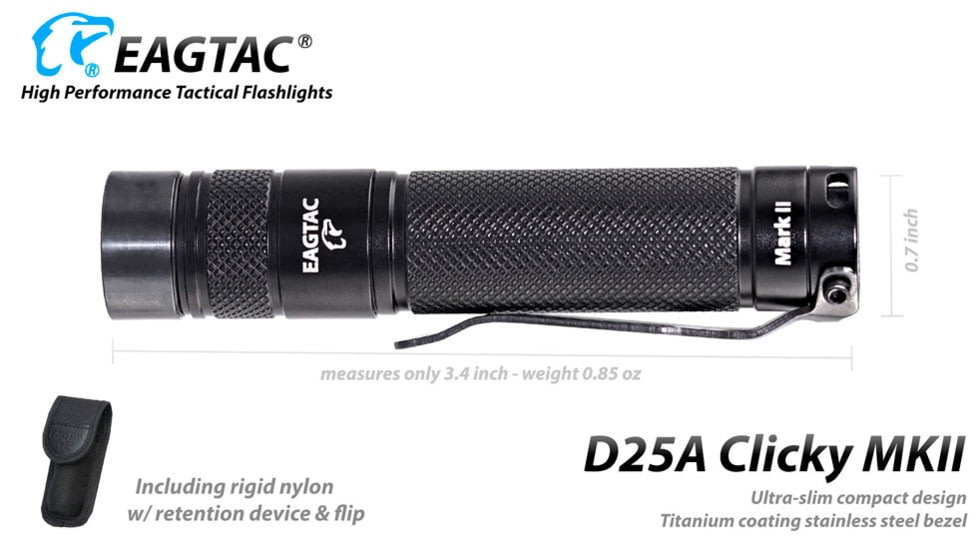 EAGTAC D25A RC Clicky Flashlight, XP-G2 R5 NW LED, 176lm,1xAA, Black, D25A-CLICKY-XPG2-NW