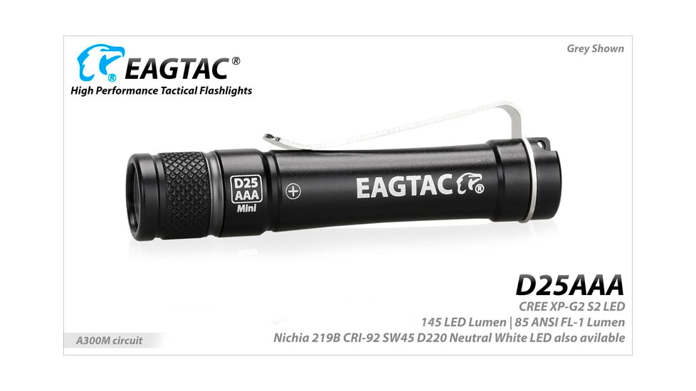 EAGTAC D25AAA RED/BLUE/GRAY/GOLDED Flashlight, Nichia 219B LED, 115lm, Black, D25AAA-219B-NW