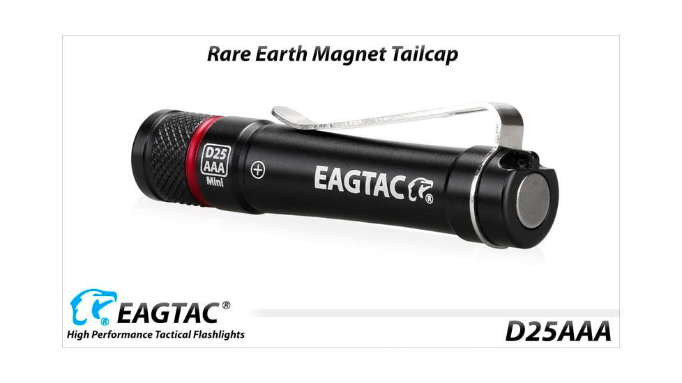 EAGTAC D25AAA RED/BLUE/GRAY/GOLDED Flashlight, Nichia 219B LED, 115lm, Black, D25AAA-219B-NW