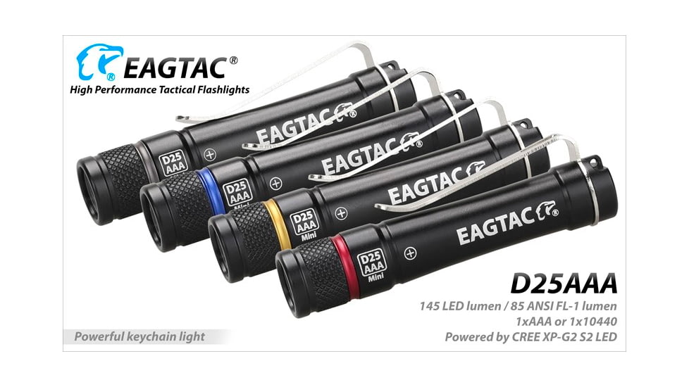 EAGTAC D25AAA RED/BLUE/GRAY/GOLDED Flashlight, Nichia 219B LED, 115lm, Black, D25AAA-219B-NW