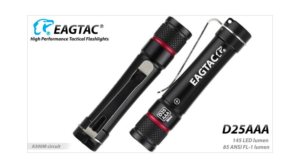EAGTAC D25AAA RED/BLUE/GRAY/GOLDED Flashlight, Nichia 219B LED, 115lm, Black, D25AAA-219B-NW