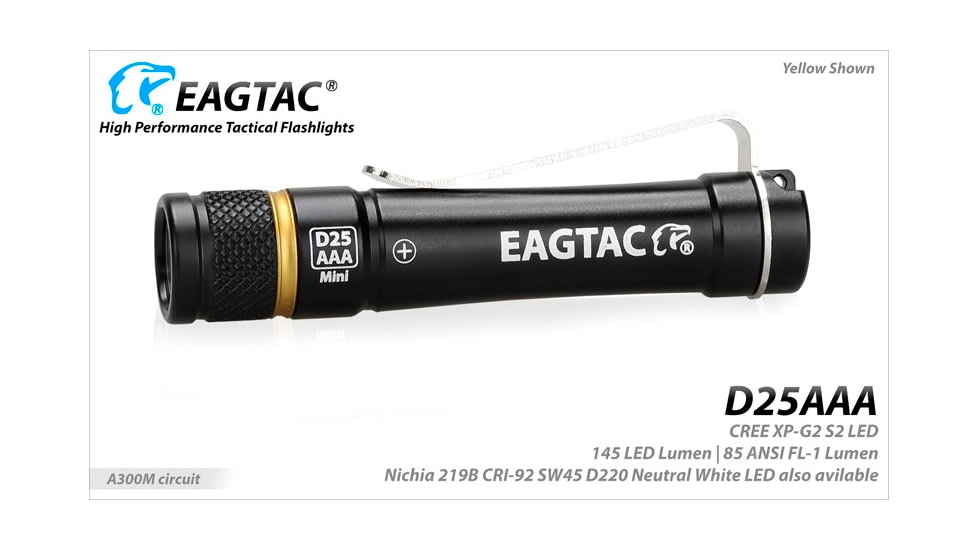 EAGTAC D25AAA RED/BLUE/GRAY/GOLDED Flashlight, Nichia 219B LED, 115lm, Black, D25AAA-219B-NW