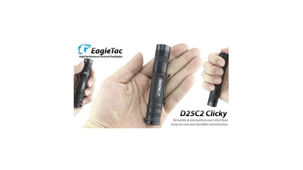 EAGTAC D25C2 RC Clicky Flashlight, XP-G2 R5 NW LED, 481lm,2xCR123A, Black, D25C2-CLICKY-XPG2-NW