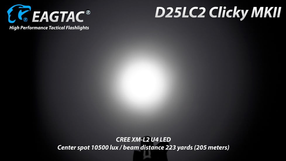 EAGTAC D25LC2 Clicky MKII Flashlight, Luminus SST20 CRI-95 4000K NW LED, 820lm, Black, D25LC2-CLICKY-MKII-SST20-NW