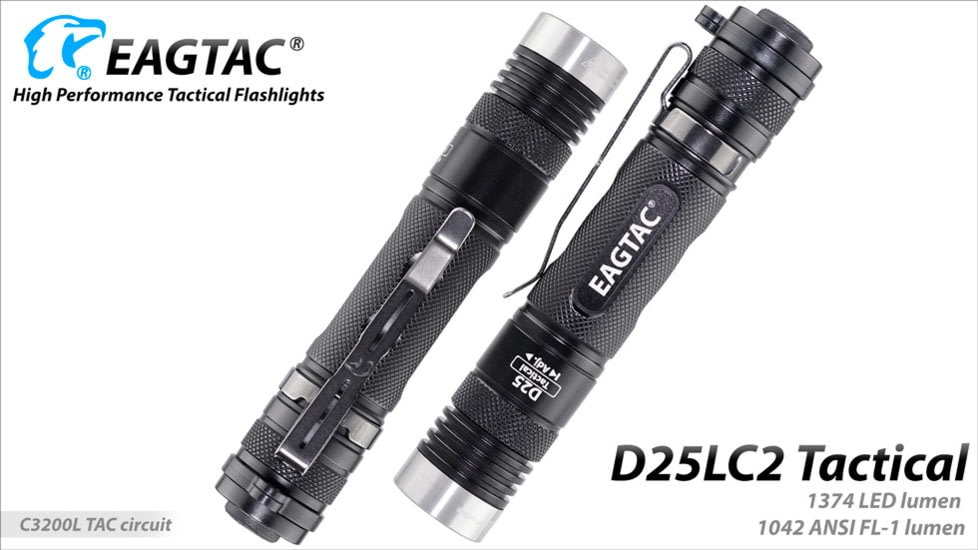 EAGTAC D25LC2 Tactica XML2 U4 LED Flashlight, Medium, Black, 1374 lm, D25LC2-Tactical-XML2-CW