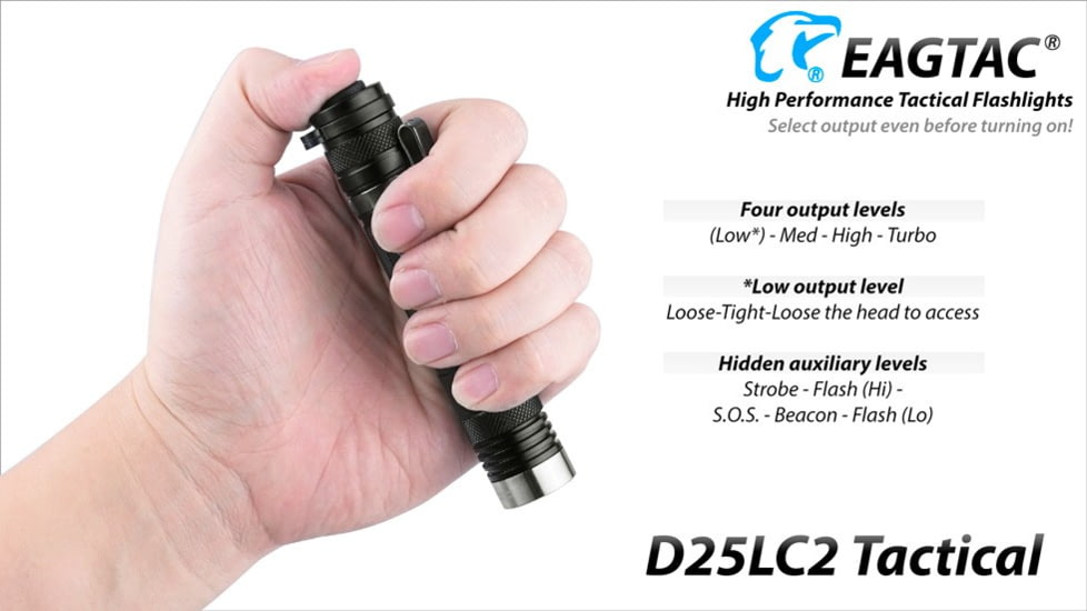 EAGTAC D25LC2 Tactica XML2 U4 LED Flashlight, Medium, Black, 1374 lm, D25LC2-Tactical-XML2-CW