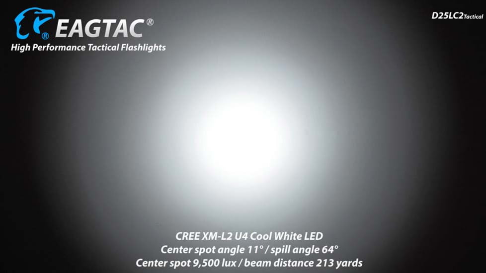 EAGTAC D25LC2 Tactica XML2 U4 LED Flashlight, Medium, Black, 1374 lm, D25LC2-Tactical-XML2-CW