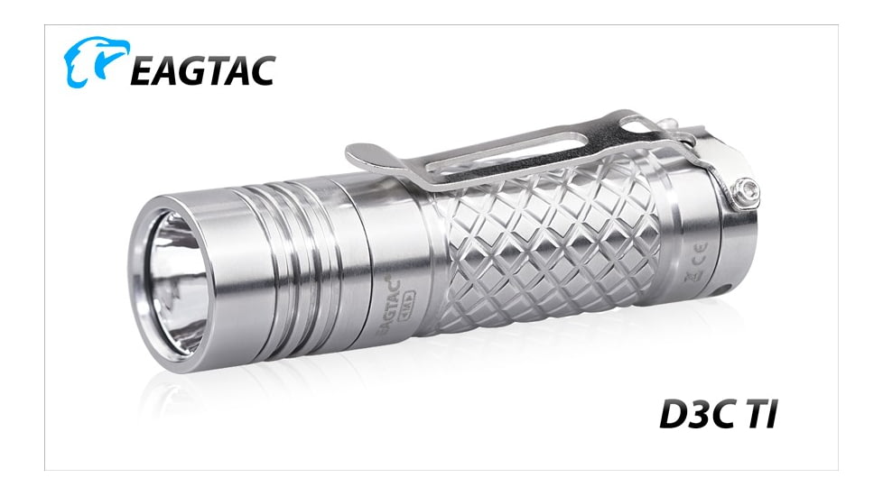 EAGTAC D3C RC Ti Flashlight, Luminus SST20 CRI-95 4000K NW LED, 510lm, Silver, D3C-CLICKY-TI-SST20-NW