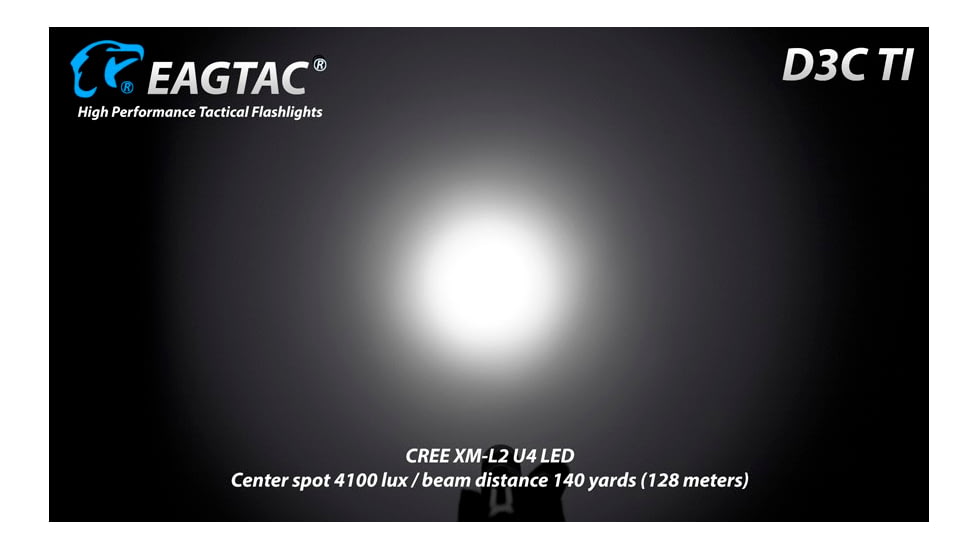 EAGTAC D3C RC Ti Flashlight, Luminus SST20 CRI-95 4000K NW LED, 510lm, Silver, D3C-CLICKY-TI-SST20-NW