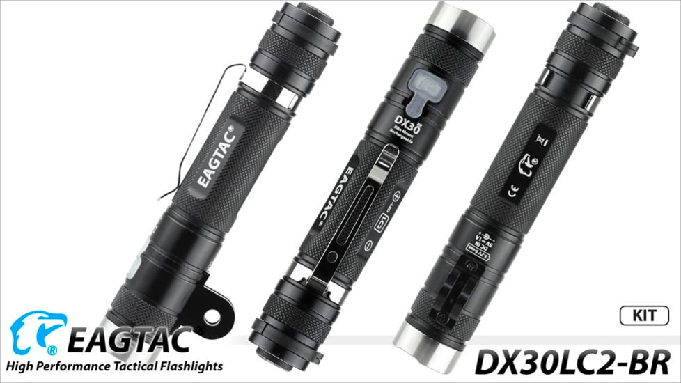 EAGTAC DX30LC2-BR Rechargeable Flashlight Kit, XP-L HI V2 NW LED, 1084lm, Black, DX30LC2BR-XPLHI-KIT-NW