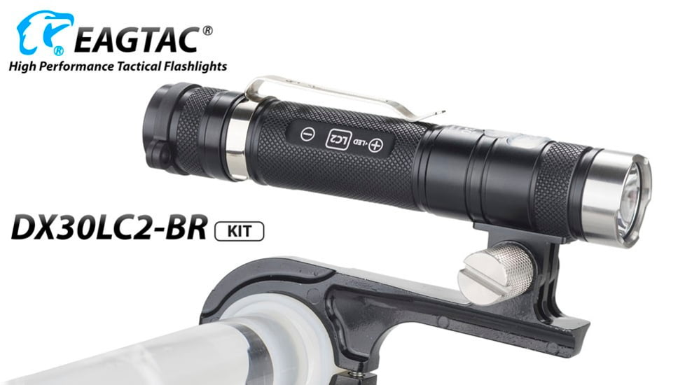 EAGTAC DX30LC2-BR Rechargeable Flashlight Kit, XP-L HI V2 NW LED, 1084lm, Black, DX30LC2BR-XPLHI-KIT-NW