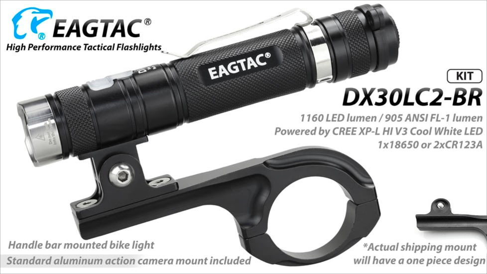 EAGTAC DX30LC2-BR Rechargeable Flashlight Kit, XP-L HI V2 NW LED, 1084lm, Black, DX30LC2BR-XPLHI-KIT-NW