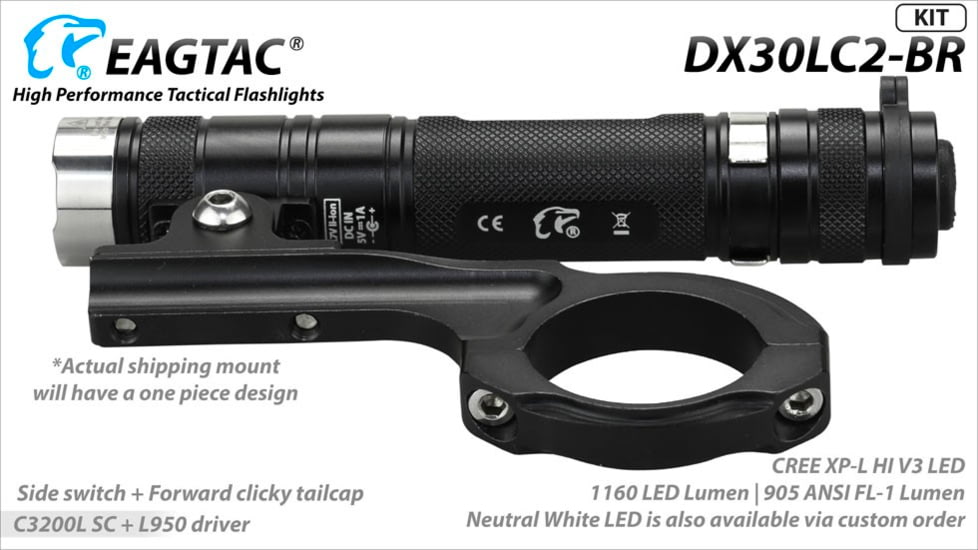 EAGTAC DX30LC2-BR Rechargeable Flashlight Kit, XP-L HI V2 NW LED, 1084lm, Black, DX30LC2BR-XPLHI-KIT-NW