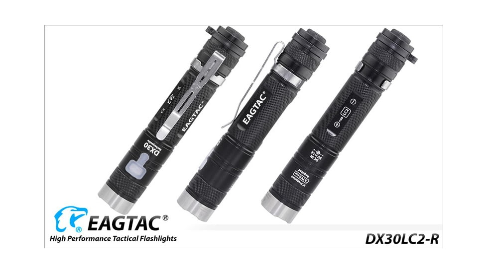EAGTAC DX30LC2-R Rechargeable Flashlight Kit, XP-L HI V2 NW LED, 1084lm, Black, ET-FL-DX30LC2R-XPLHI-KIT-NW