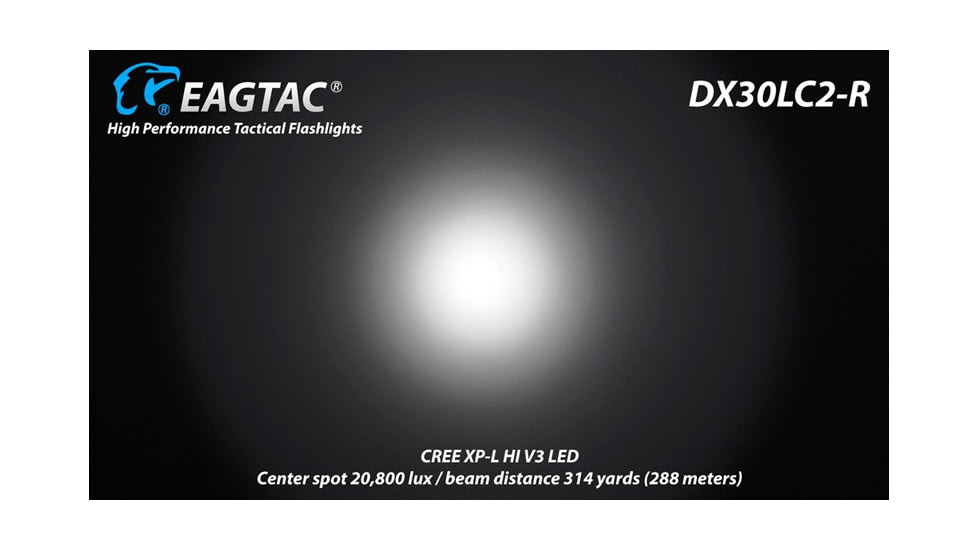 EAGTAC DX30LC2-R Rechargeable Flashlight Kit, XP-L HI V2 NW LED, 1084lm, Black, ET-FL-DX30LC2R-XPLHI-KIT-NW
