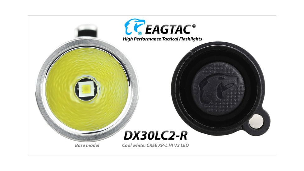EAGTAC DX30LC2-R Rechargeable Flashlight Kit, XP-L HI V2 NW LED, 1084lm, Black, ET-FL-DX30LC2R-XPLHI-KIT-NW