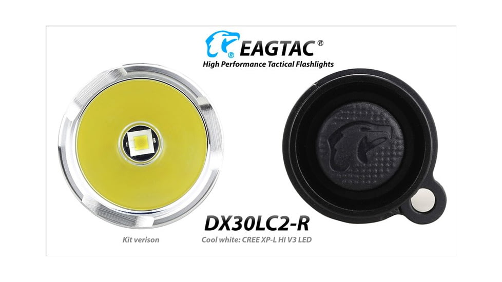 EAGTAC DX30LC2-R Rechargeable Flashlight Kit, XP-L HI V2 NW LED, 1084lm, Black, ET-FL-DX30LC2R-XPLHI-KIT-NW