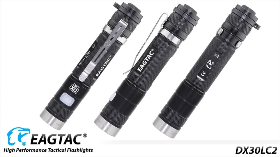 EAGTAC DX30LC2 Side Switch Forward Clicky Flashlight, XP-L HI V2 NW LED, 1084lm, Black, DX30LC2-XPLHI-NW