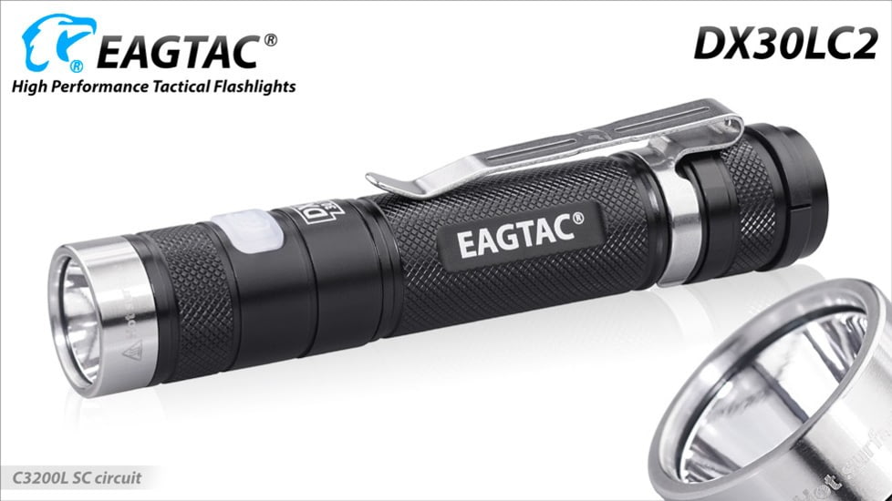 EAGTAC DX30LC2 Side Switch Forward Clicky Flashlight, XP-L HI V2 NW LED, 1084lm, Black, DX30LC2-XPLHI-NW