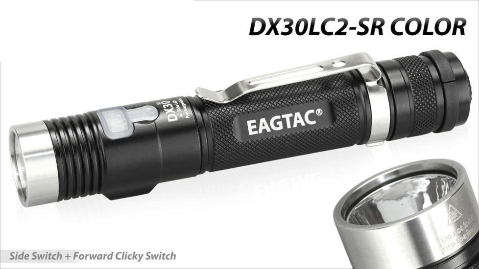 Eagtac DX30LC2-SR Color Side-LED Rechargeable  Flashlight, XP-E2 Green w/ XPL HI LED, 263lm w/ 1160lm, Black 2737