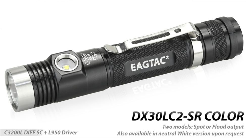 Eagtac DX30LC2-SR Color Side-LED Rechargeable  Flashlight, XP-E2 Green w/ XPL HI LED, 263lm w/ 1160lm, Black 2737