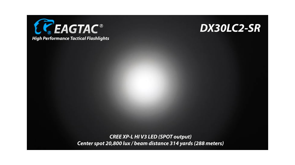 EAGTAC DX30LC2-SR Side-LED Rechargeable Flashlight Kit, Spot XP-L HI V2 NW w/ Flood Nichia 219B CRI92 5700K LED, 1080lm/390lm, Black, DX30LC2SR-XPLHINW-SIDE219B-KIT