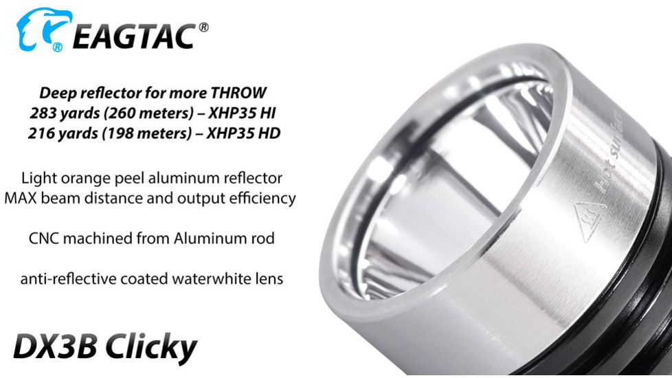 EAGTAC DX3B Clicky Rechargeable XHP50.2 LED 2500 Lumen LED Flashlight, Black, Small 4249