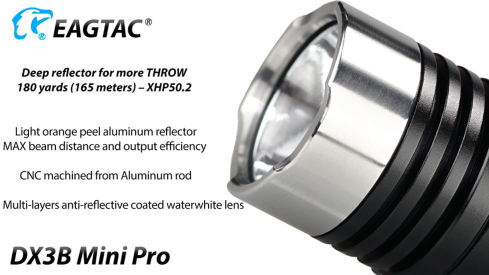 EAGTAC DX3B Mini Pro Flashlight, XHP50.2 CW LED, 2480lm, Black, DX3BM-XHP502-PRO-CW