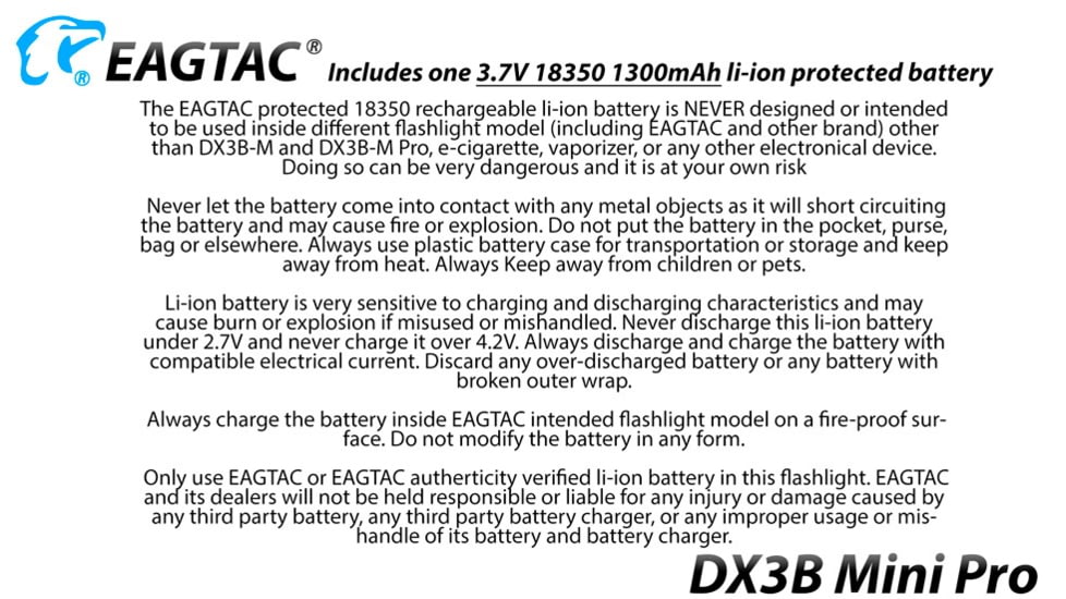 EAGTAC DX3B Mini Pro Flashlight, XHP50.2 CW LED, 2480lm, Black, DX3BM-XHP502-PRO-CW