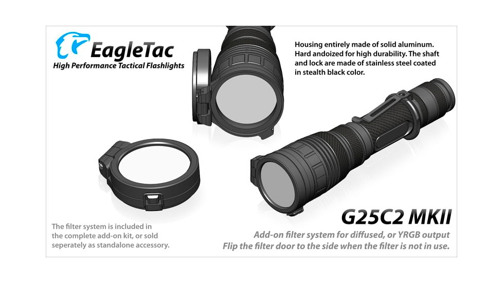 EAGTAC G25C2 Flashlight Kit, XM-L2 U4 CW LED, 1351lm, Black, G25C2-XML2-KIT-CW