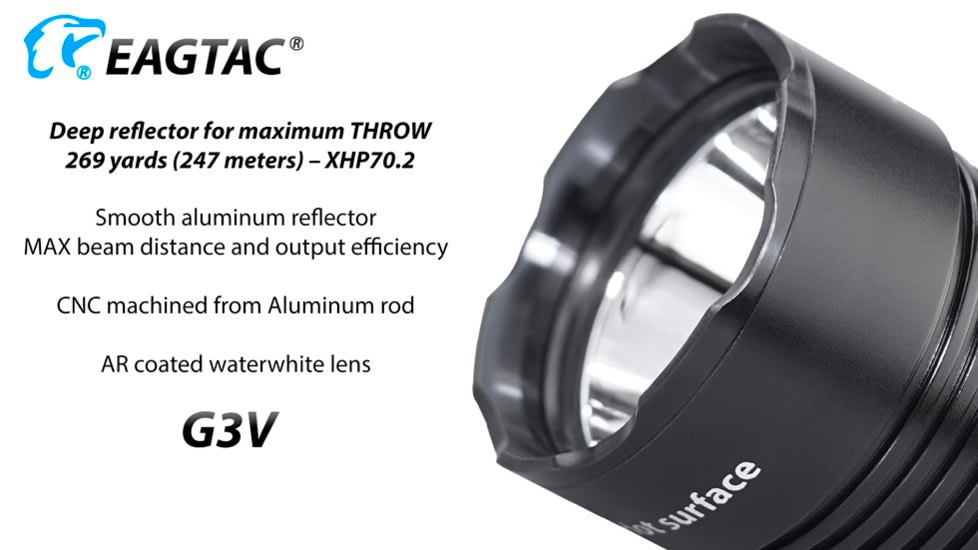 EAGTAC G3V XHP70.2 Flashlight, 21700 5000mAh li-ion, NW LED, 2990 Lumen, Black, G3V-XHP702-NW