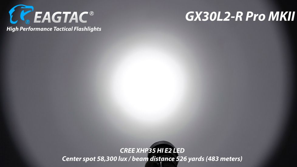 EAGTAC GX30L2-R Pro Flashlight, XHP35 HD CW LED, 2000lm, Black, Medium 4126