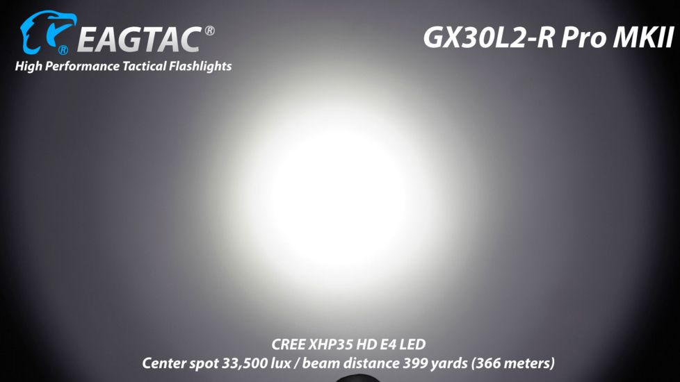 EAGTAC GX30L2-R Pro Flashlight, XHP35 HD CW LED, 2000lm, Black, Medium 4126