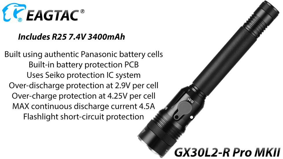 EAGTAC GX30L2-R Pro Flashlight, XHP35 HD CW LED, 2000lm, Black, Medium 4126