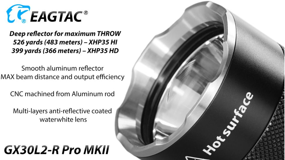 EAGTAC GX30L2-R Pro Flashlight, XHP35 HD CW LED, 2000lm, Black, Medium 4126