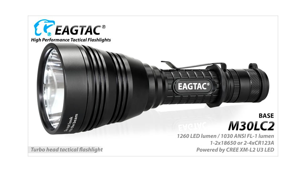 EAGTAC M30LC2 Flashlight, XM-L2 U4 CW LED, 1348lm, Black, M30LC2-XML2-BASE-CW