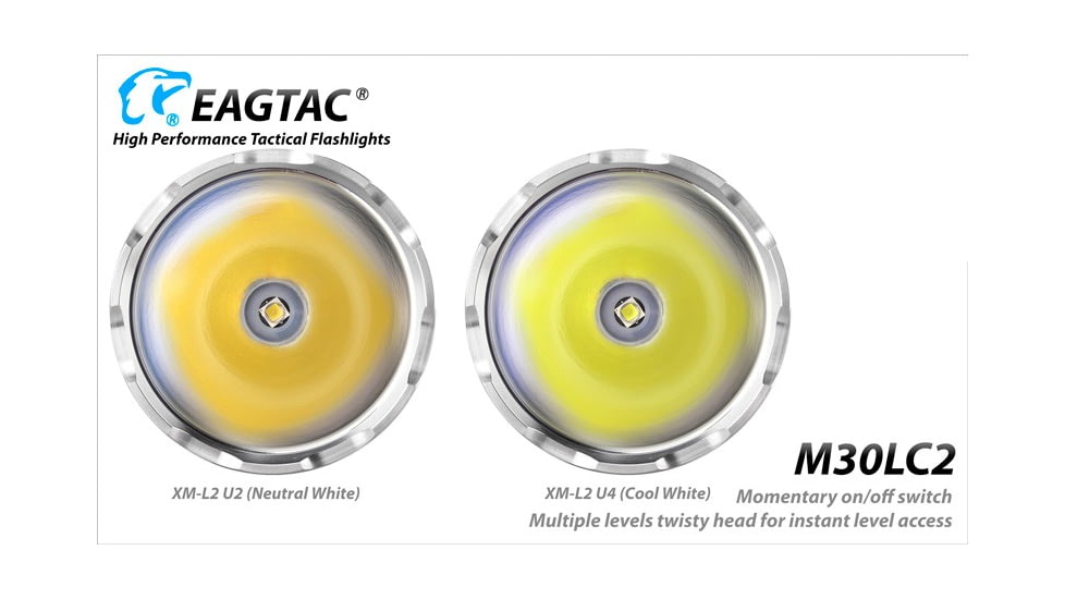 EAGTAC M30LC2 Flashlight, XM-L2 U4 CW LED, 1348lm, Black, M30LC2-XML2-BASE-CW
