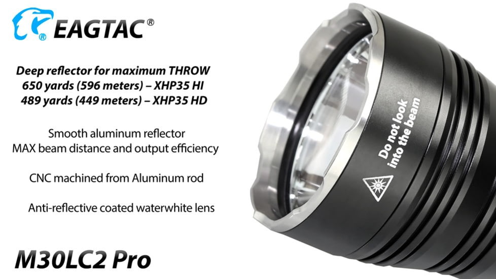EAGTAC M30LC2 Pro Flashlight, XHP35 HI CW LED, 1870lm, Black, M30LC2-XHP35-HI-PRO-CW