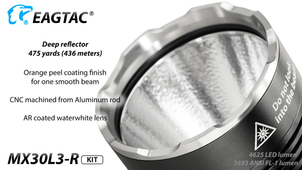 EAGTAC MX30L3-R Flashlight Kit, XHP70 N2 NW LED, 4322lm, Black, MX30L3R-XHP70-KIT-NW
