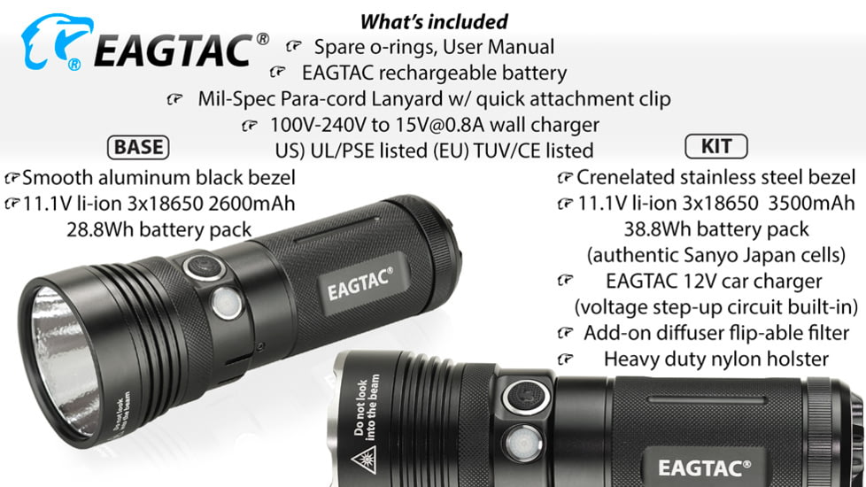 EAGTAC MX30L3-R Flashlight Kit, XHP70 N2 NW LED, 4322lm, Black, MX30L3R-XHP70-KIT-NW