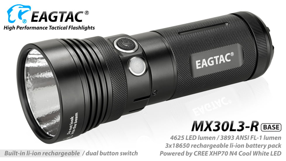 EAGTAC MX30L3-R Flashlight Kit, XHP70 N2 NW LED, 4322lm, Black, MX30L3R-XHP70-KIT-NW