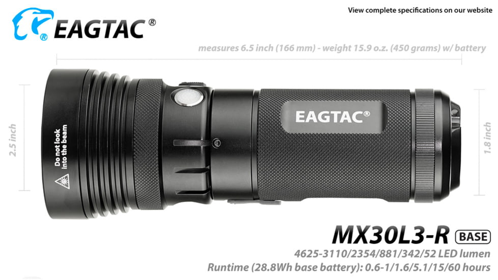 EAGTAC MX30L3-R Flashlight Kit, XHP70 N2 NW LED, 4322lm, Black, MX30L3R-XHP70-KIT-NW
