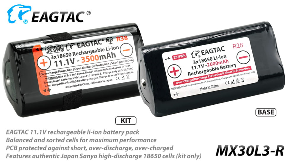 EAGTAC MX30L3-R Flashlight Kit, XHP70 N2 NW LED, 4322lm, Black, MX30L3R-XHP70-KIT-NW