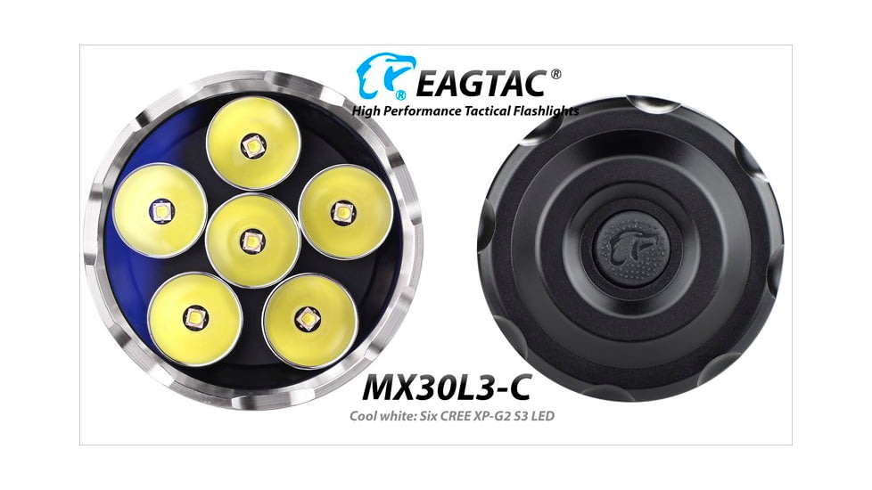 EAGTAC MX30L3C Flashlight Kit, 6 Nichia 219B CRI-92 LED, 3000lm, Black, MX30L3C-6*219-KIT-NW