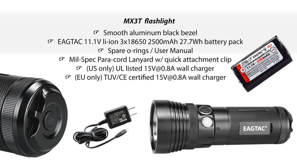 EAGTAC MX3T Flashlight, XHP70.2 CW LED, 4850lm, Black, MX3T-XHP702-REG-CW