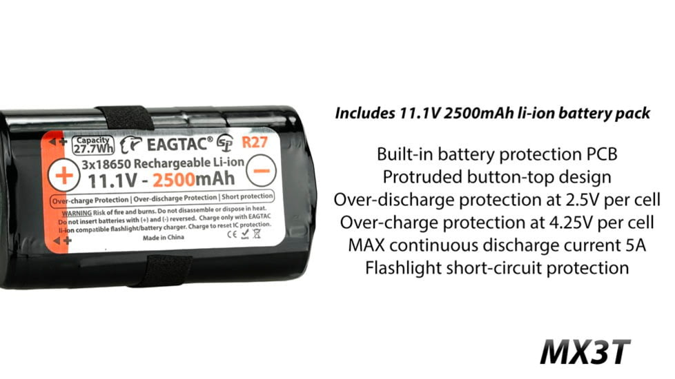 EAGTAC MX3T Flashlight, XHP70.2 CW LED, 4850lm, Black, MX3T-XHP702-REG-CW
