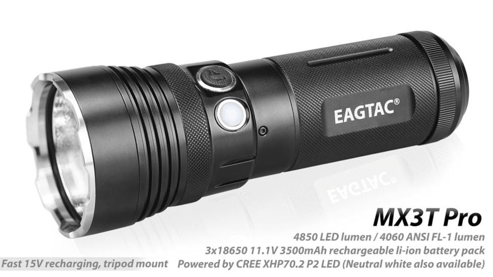 EAGTAC MX3T Pro Flashlight, XHP70.2 CW LED, 4850lm, Black, MX3T-XHP702-PRO-CW
