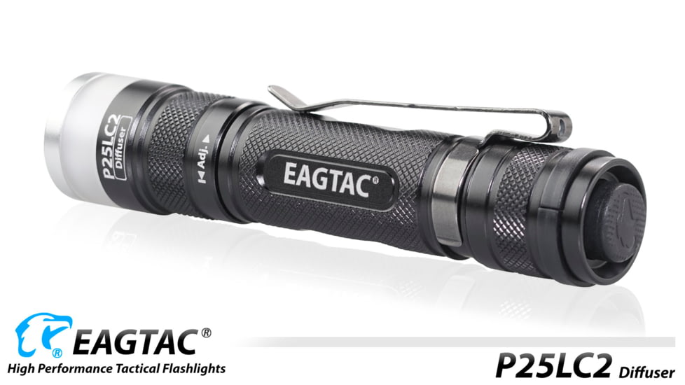 EAGTAC P25LC2 Diffuser Flashlight, XM-L2 U2 NW w/ LEDarray LED, 1150lm w/ 475lm, Black, P25LC2-Diffuser-XML2-NW